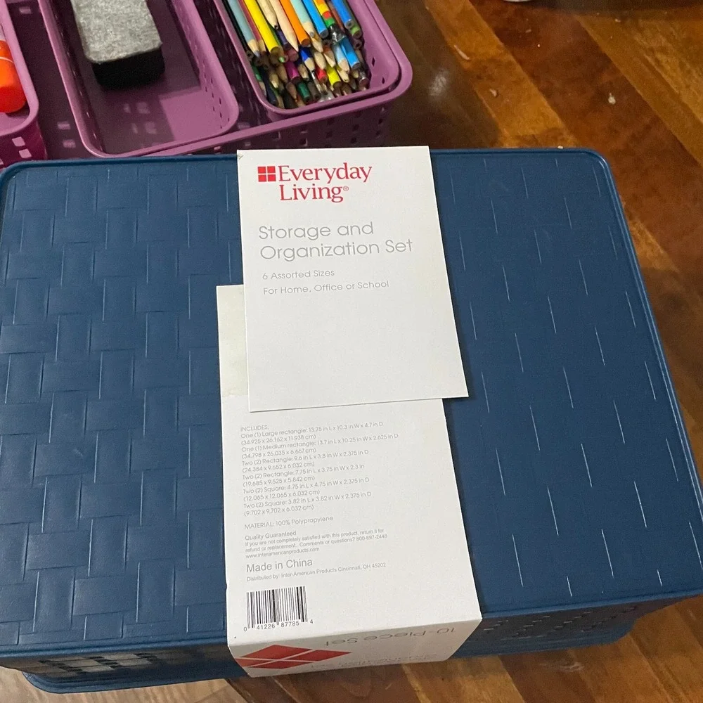 Everyday Living Storage Organization Set Assorted Size Office School Bins Basket